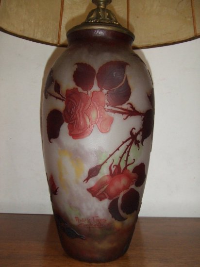 72	ミューラー兄弟　ピンクローズのカメオガラスシェードランプ