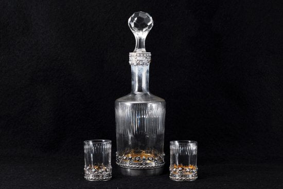 バカラ(baccarat)検 サンルイ シルバー装飾付き デカンタ＆リキュールグラス2客セット