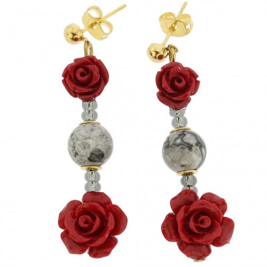 ベネチアングラス(ムラノガラス)　ピアス　ローズ　ディ　マルモ　ムラノ　ガラス　ピアス