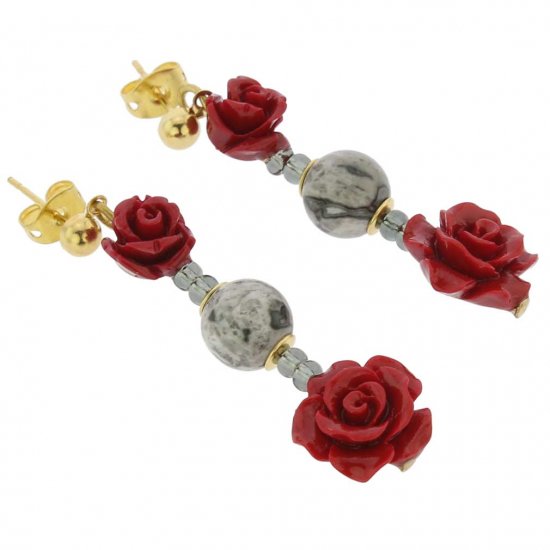 ベネチアングラス(ムラノガラス)　ピアス　ローズ　ディ　マルモ　ムラノ　ガラス　ピアス