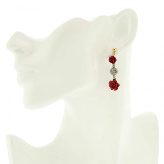 ベネチアングラス(ムラノガラス)　ピアス　ローズ　ディ　マルモ　ムラノ　ガラス　ピアス