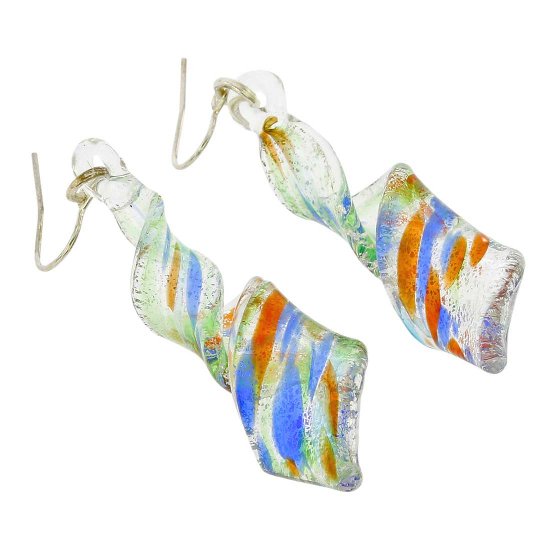 ベネチアングラス(ムラノガラス)　ピアス カレイドスコープ　スパイラル　ピアス