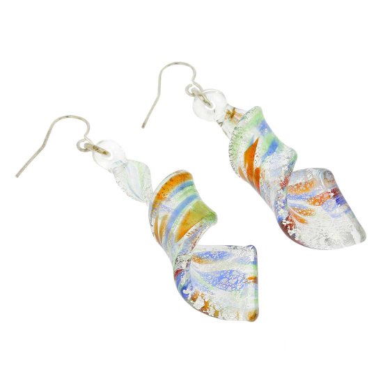 ベネチアングラス(ムラノガラス)　ピアス カレイドスコープ　スパイラル　ピアス