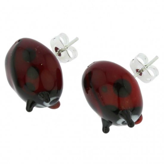 ベネチアングラス(ムラノガラス)　ピアス ムラノガラス　レイディバグ　スタッド　ピアス