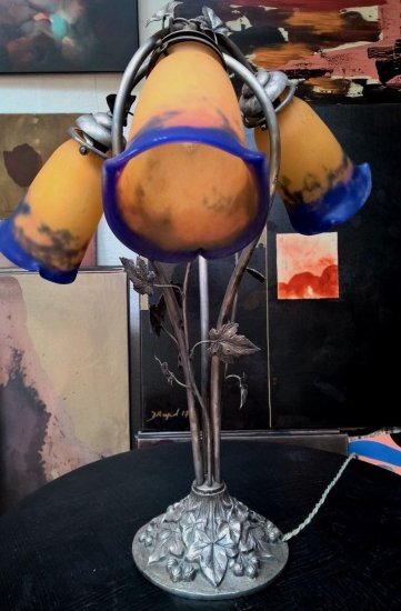 ミューラー兄弟　オレンジシェードのアールヌーボーテーブルランプ