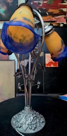 ミューラー兄弟　オレンジシェードのアールヌーボーテーブルランプ