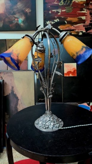 ミューラー兄弟　オレンジシェードのアールヌーボーテーブルランプ