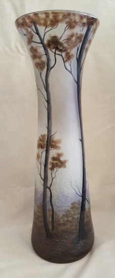 79	ミューラー兄弟　リュネヴィル　大きなガラス花瓶　湖とボートの風景