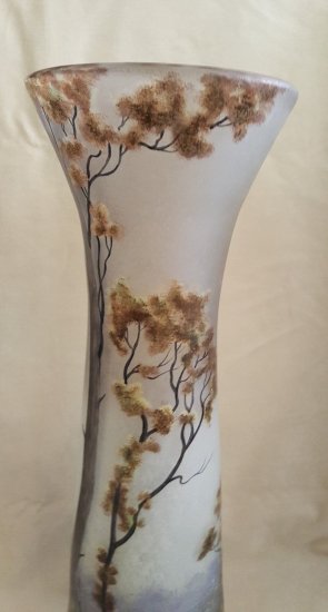 79	ミューラー兄弟　リュネヴィル　大きなガラス花瓶　湖とボートの風景