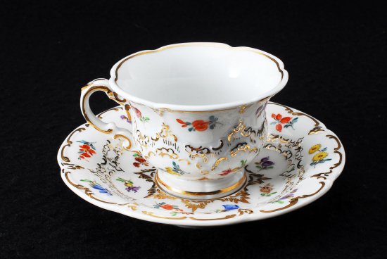 マイセン (Meissen) Bフォーム ホワイト 金彩 宮廷の小花 カップ＆ソーサー