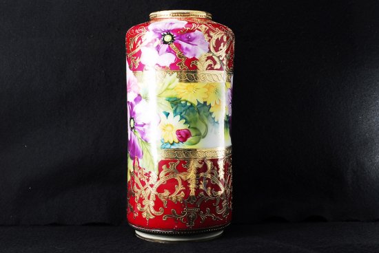 オールドノリタケ ニッポン 金盛上花図紋 花瓶