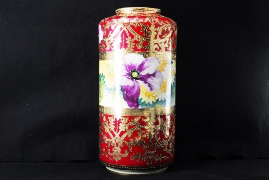 オールドノリタケ ニッポン 金盛上花図紋 花瓶