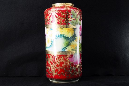 オールドノリタケ ニッポン 金盛上花図紋 花瓶