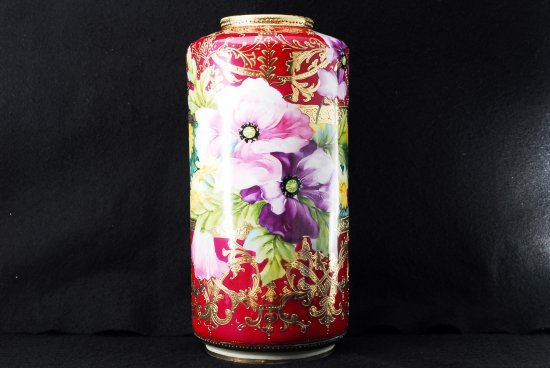 オールドノリタケ ニッポン 金盛上花図紋 花瓶