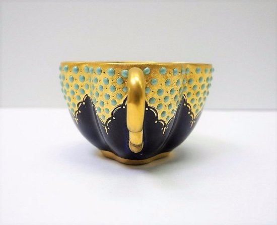 109	コールポート　アンティーク　金・青・緑のポセリンデミタスカップ＆ソーサーセット　T6159