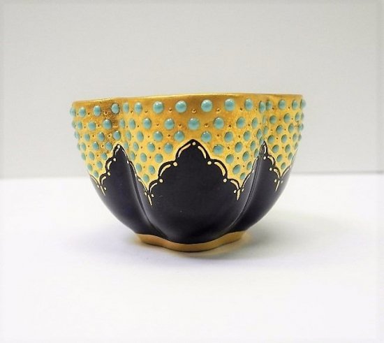 109	コールポート　アンティーク　金・青・緑のポセリンデミタスカップ＆ソーサーセット　T6159