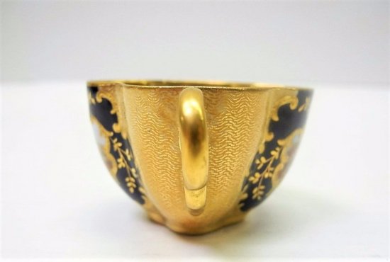 110	コールポート　アンティーク　ハンドペイントゴールド　ポセリンデミタスカップ＆ソーサーセット