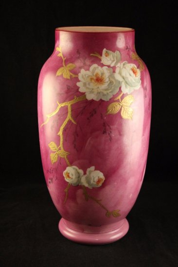 442	バカラ　ジャポニズムアートガラス　オパーリンゴールド花瓶