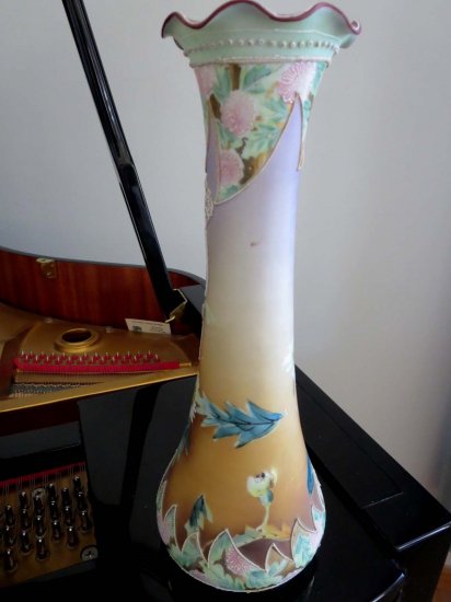 213	オールドノリタケ　モリアージュシリンダー花瓶　花と葉