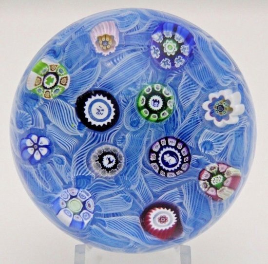 608	フロレットパースシャイア・オン・ブルーラティチーノ　アートガラスペーパーウェイト　Box＆COA付