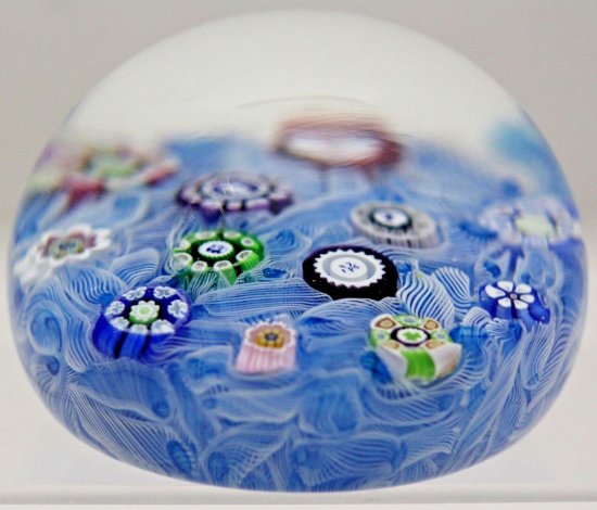 608	フロレットパースシャイア・オン・ブルーラティチーノ　アートガラスペーパーウェイト　Box＆COA付