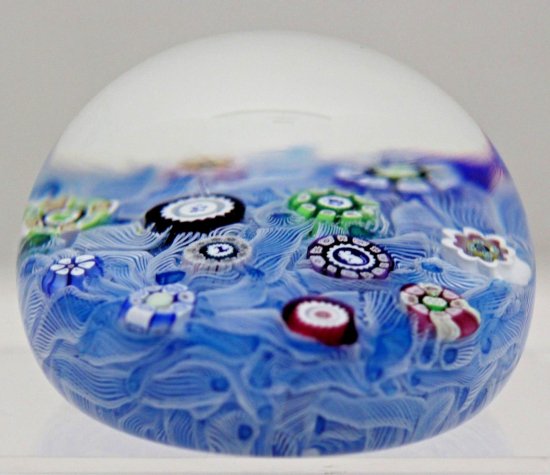 608	フロレットパースシャイア・オン・ブルーラティチーノ　アートガラスペーパーウェイト　Box＆COA付