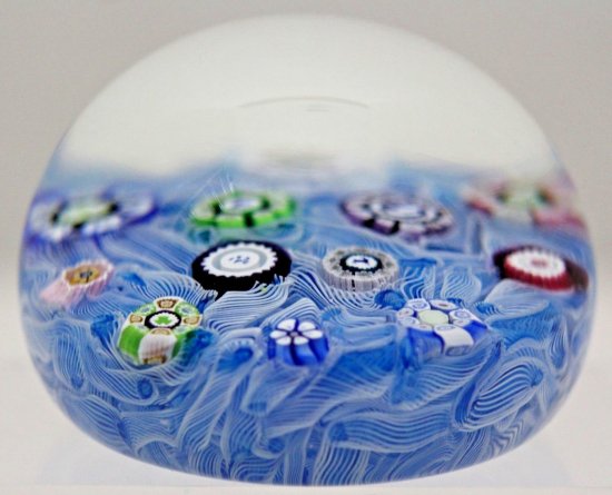 608	フロレットパースシャイア・オン・ブルーラティチーノ　アートガラスペーパーウェイト　Box＆COA付