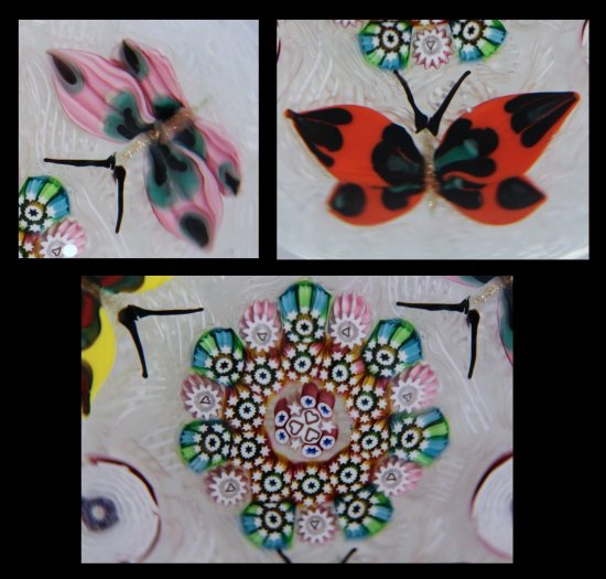 611	ベネチアングラス　ジョン・ディーコン　ラティチーノガラスペーパーウェイト　３匹の蝶