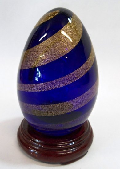 622	ムラノ　アートガラスペーパーウェイト　青と金のスワールエッグ　Archimede Seguso