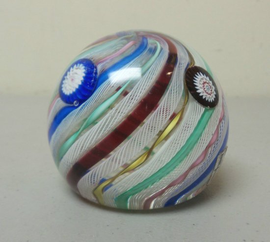 ムラノガラス　ラティチーノリボンミレフィオーリ　アートガラスペーパーウェイト　オリジナルラベル付き