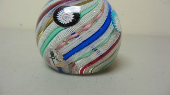 ムラノガラス　ラティチーノリボンミレフィオーリ　アートガラスペーパーウェイト　オリジナルラベル付き