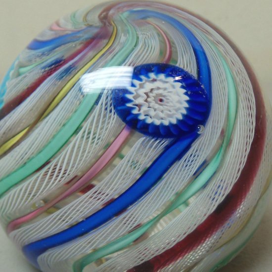 ムラノガラス　ラティチーノリボンミレフィオーリ　アートガラスペーパーウェイト　オリジナルラベル付き