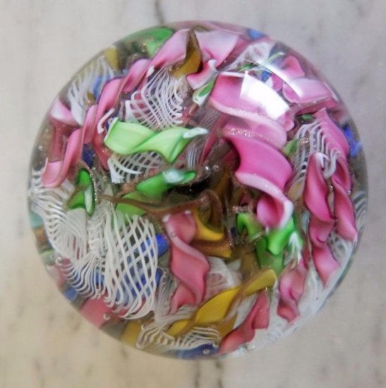 616	ムラノ　ラティチーノレースリボン　ミレフィオーリ　ペーパーウェイト　トゥッティフルッティ