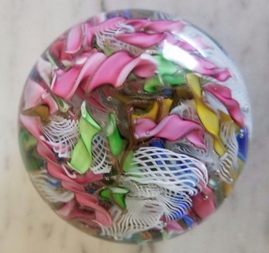 616	ムラノ　ラティチーノレースリボン　ミレフィオーリ　ペーパーウェイト　トゥッティフルッティ