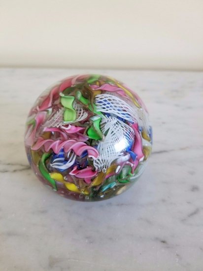 616	ムラノ　ラティチーノレースリボン　ミレフィオーリ　ペーパーウェイト　トゥッティフルッティ