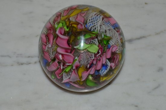 616	ムラノ　ラティチーノレースリボン　ミレフィオーリ　ペーパーウェイト　トゥッティフルッティ