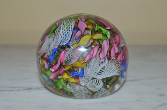 616	ムラノ　ラティチーノレースリボン　ミレフィオーリ　ペーパーウェイト　トゥッティフルッティ