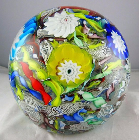 614	ムラノガラス　ミルフィオリとラティチーノ　ガラスペーパーウェイト