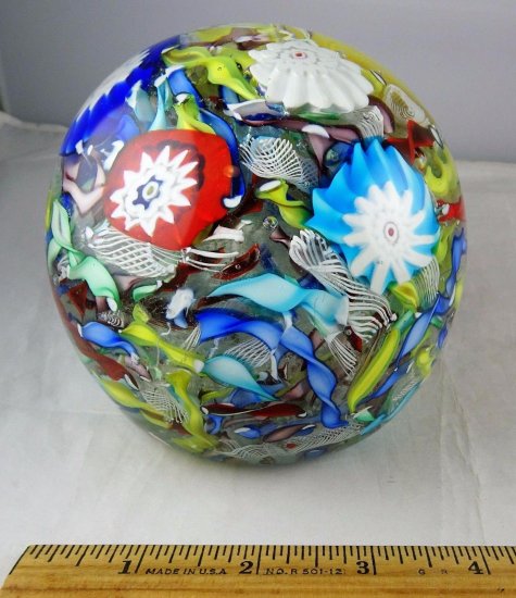 614	ムラノガラス　ミルフィオリとラティチーノ　ガラスペーパーウェイト