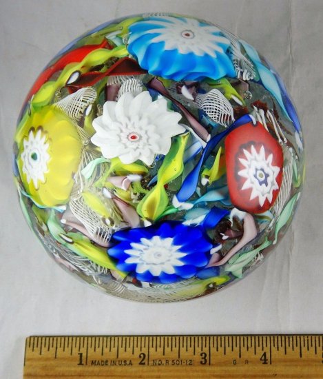 614	ムラノガラス　ミルフィオリとラティチーノ　ガラスペーパーウェイト