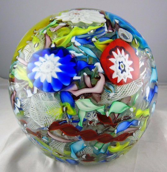 614	ムラノガラス　ミルフィオリとラティチーノ　ガラスペーパーウェイト