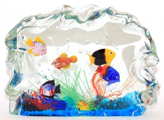 613	ムラノ　アクアリウム　アートガラスブロックペーパーウェイト　カラフルなスカルプチャー