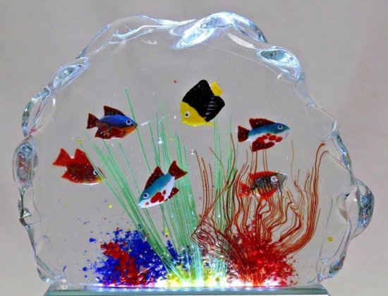 612	ムラノガラス　アクアリウム　アートガラスブロックペーパーウェイト