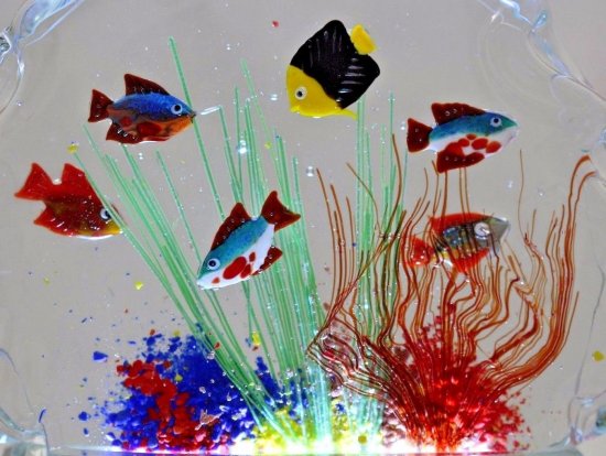 612	ムラノガラス　アクアリウム　アートガラスブロックペーパーウェイト