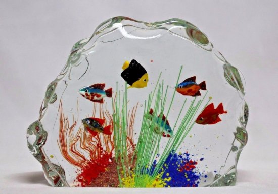 612	ムラノガラス　アクアリウム　アートガラスブロックペーパーウェイト