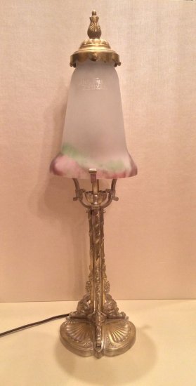 84	ミューラー兄弟　アールデコランプ　ブロンズとガラスペーストのチューリップ