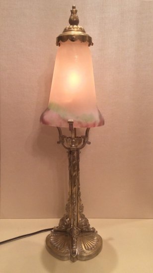 84	ミューラー兄弟　アールデコランプ　ブロンズとガラスペーストのチューリップ