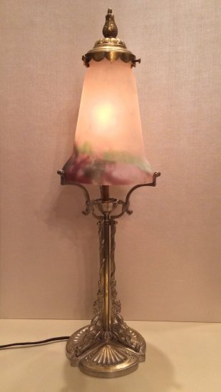 84	ミューラー兄弟　アールデコランプ　ブロンズとガラスペーストのチューリップ