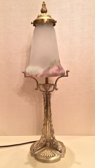 84	ミューラー兄弟　アールデコランプ　ブロンズとガラスペーストのチューリップ