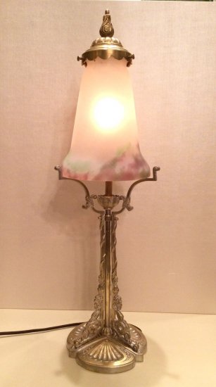 84	ミューラー兄弟　アールデコランプ　ブロンズとガラスペーストのチューリップ